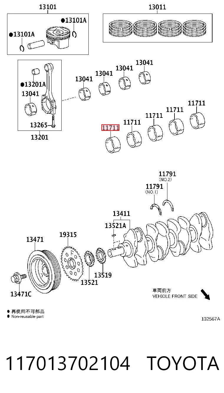 117013702104 Toyota Juego de cojinetes de cigüeñal, estándar, STD