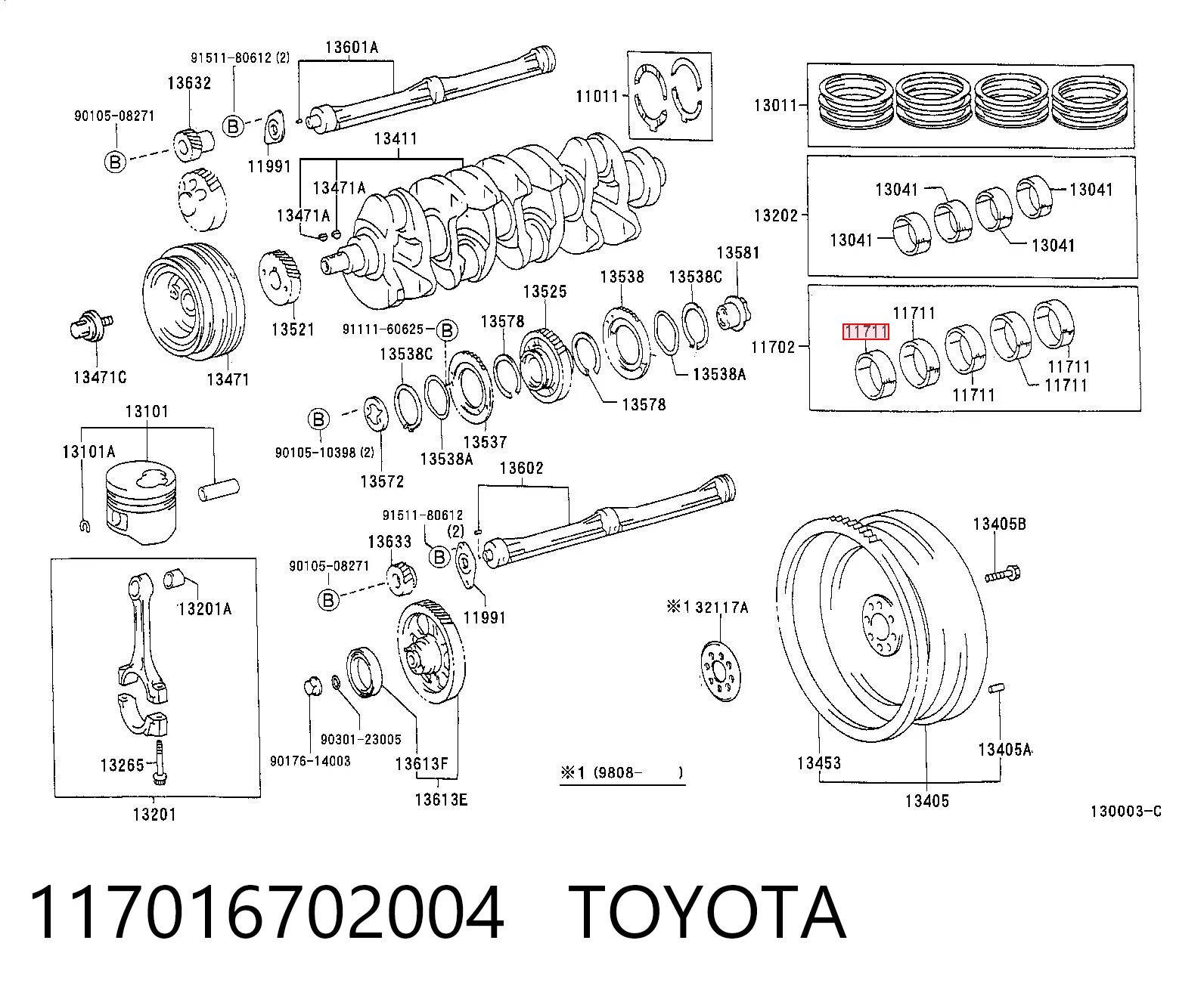 117016702004 Toyota Juego de cojinetes de cigüeñal, estándar, STD