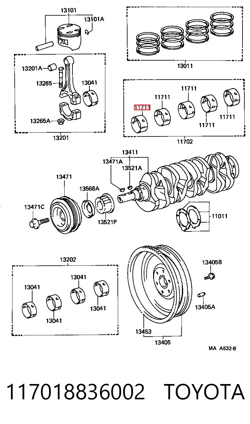 117018836002 Toyota Juego de cojinetes de cigüeñal, estándar, STD