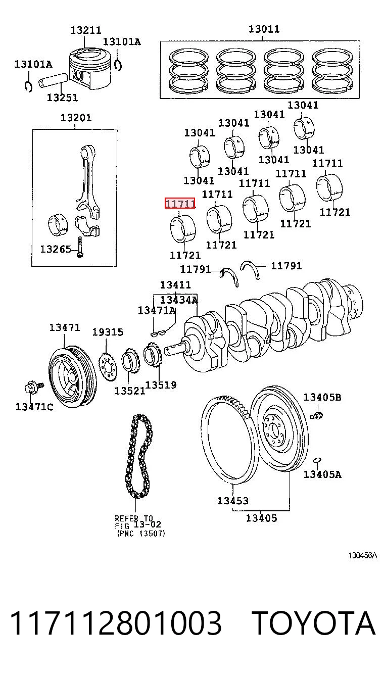117112801003 Toyota Juego de cojinetes de cigüeñal, estándar, STD