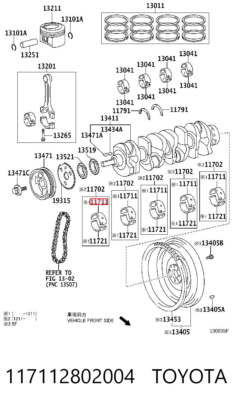 117112802004 Toyota Juego de cojinetes de cigüeñal, estándar, STD