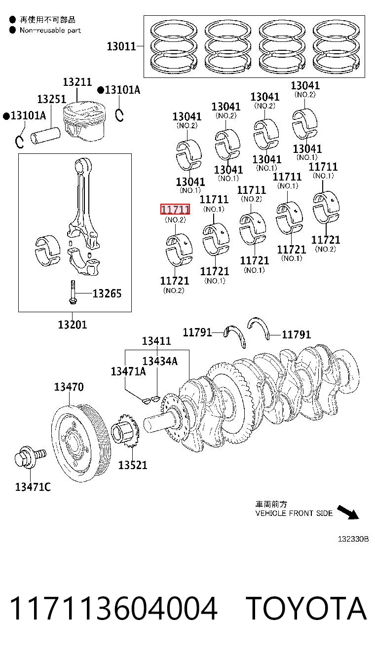 117113604004 Toyota Juego de cojinetes de cigüeñal, estándar, STD