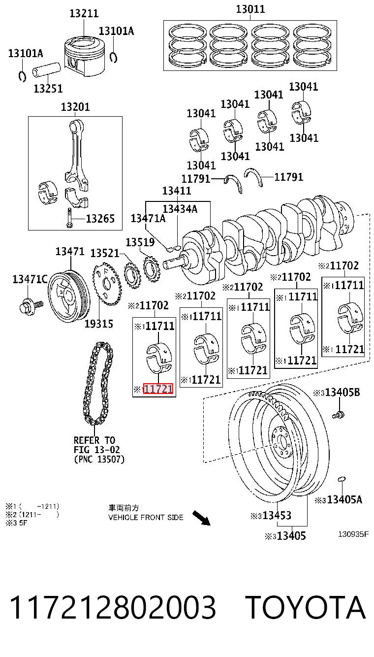 117212802003 Toyota Juego de cojinetes de cigüeñal, estándar, STD