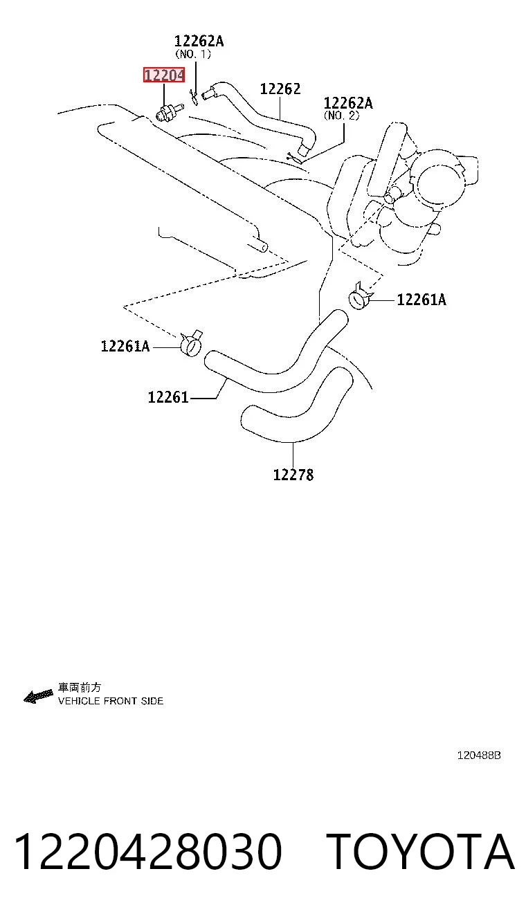 1220428030 Toyota Válvula de ventilación del cárter
