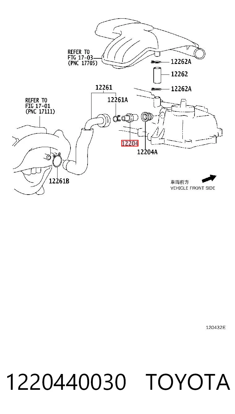 1220440030 Toyota Válvula de ventilación del cárter