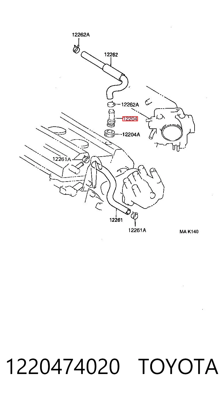 1220474020 Toyota Válvula de ventilación del cárter