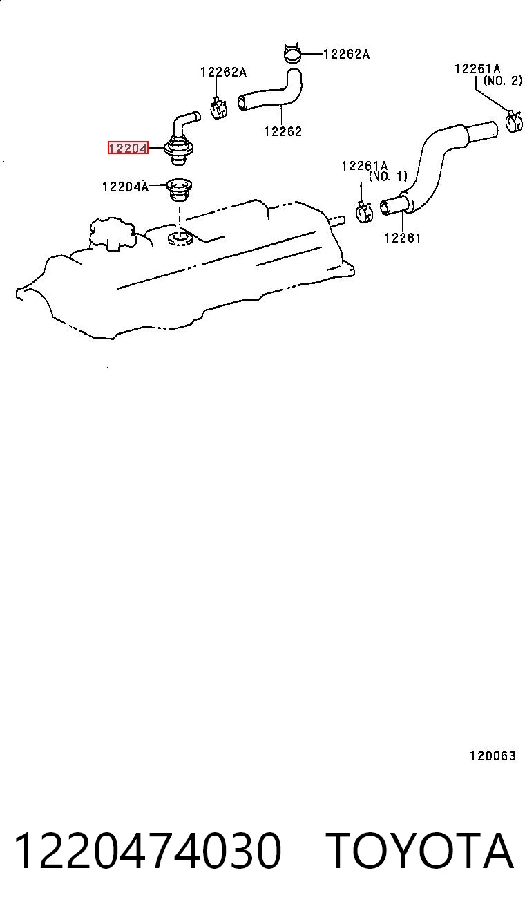 1220474030 Toyota Válvula de ventilación del cárter