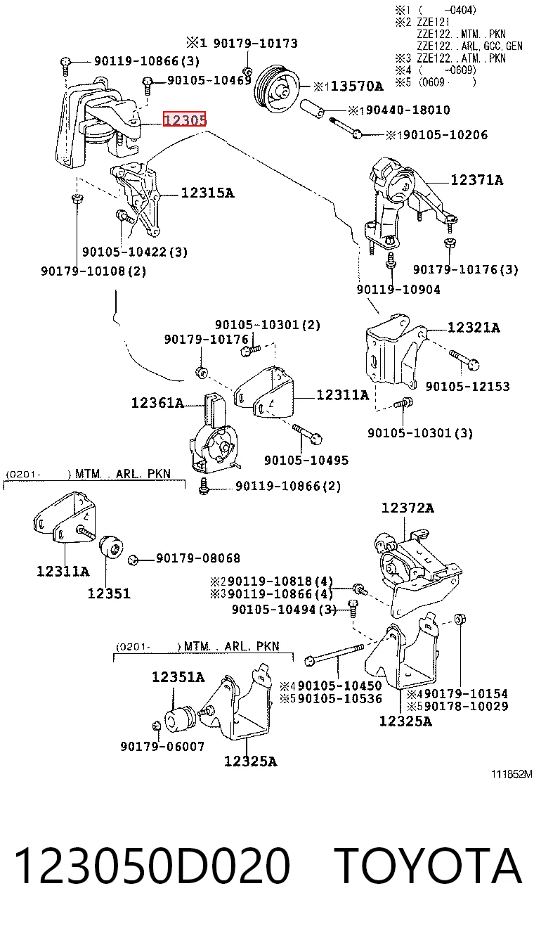 123050D020 Toyota Soporte de motor derecho