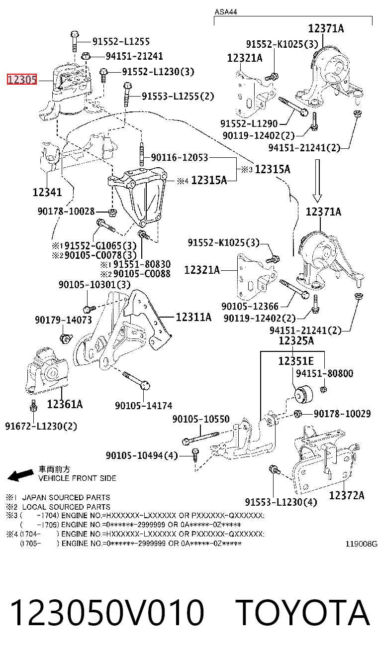 123050V010 Toyota Soporte de motor derecho