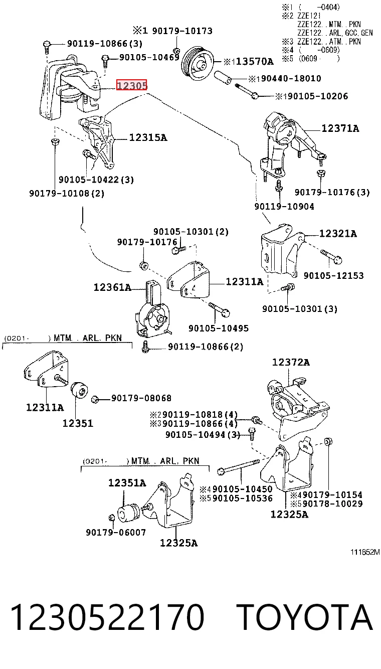 1230522170 Toyota Soporte de motor derecho