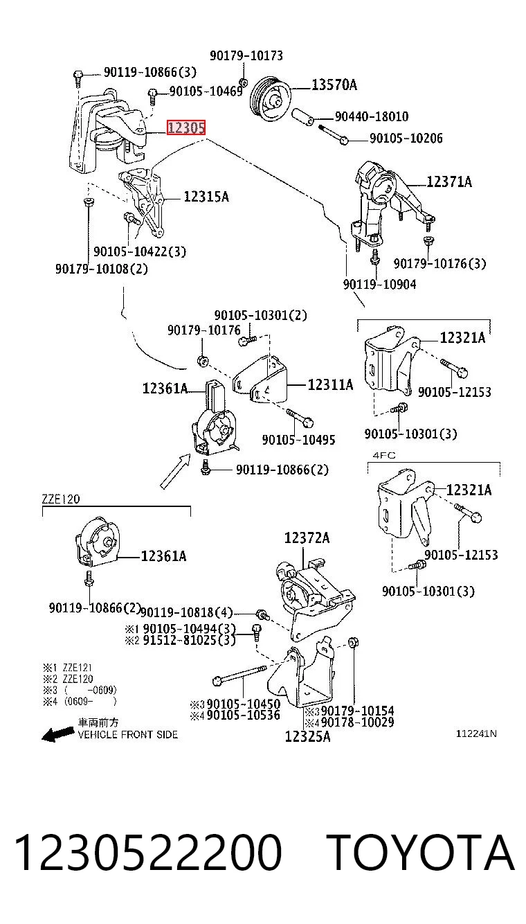 1230522200 Toyota Soporte de motor derecho