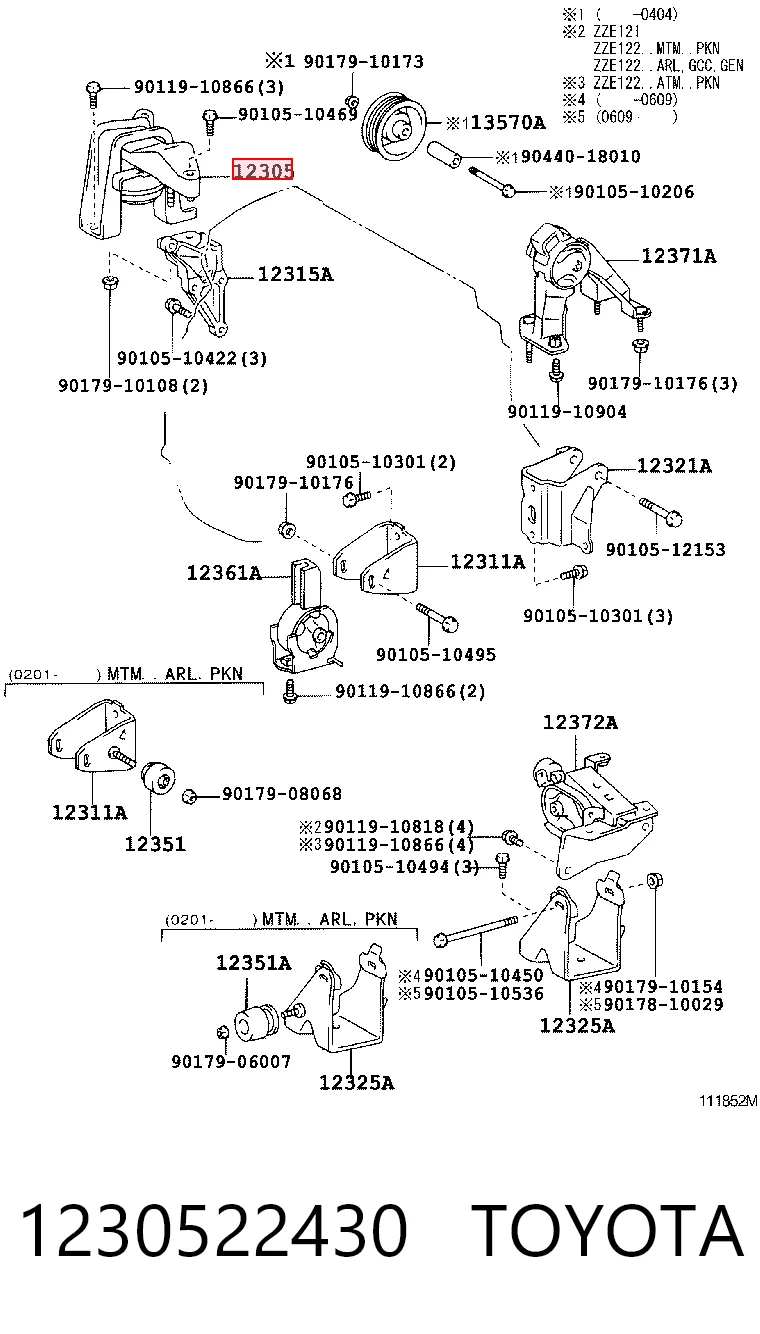 1230522430 Toyota Soporte de motor derecho