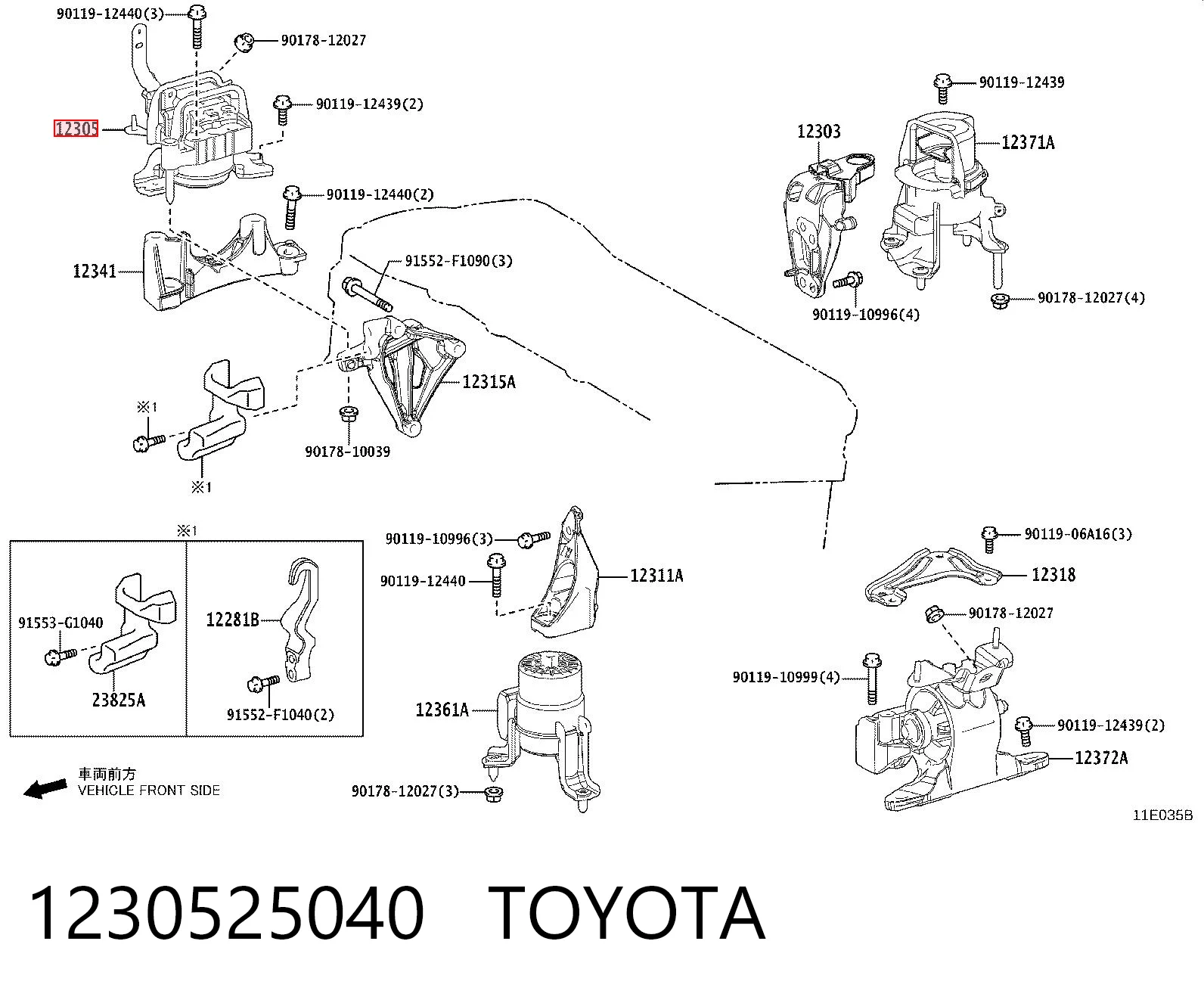 1230525040 Toyota Soporte de motor derecho