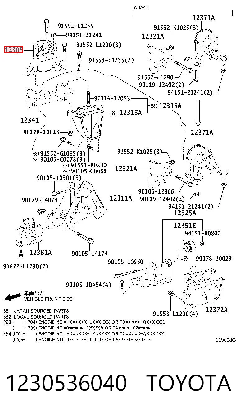1230536040 Toyota Soporte de motor derecho