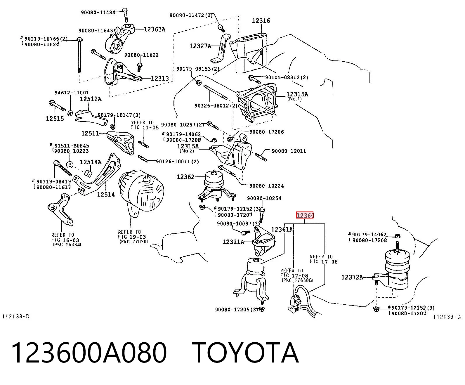123600A080 Toyota Soportes de motor delantero