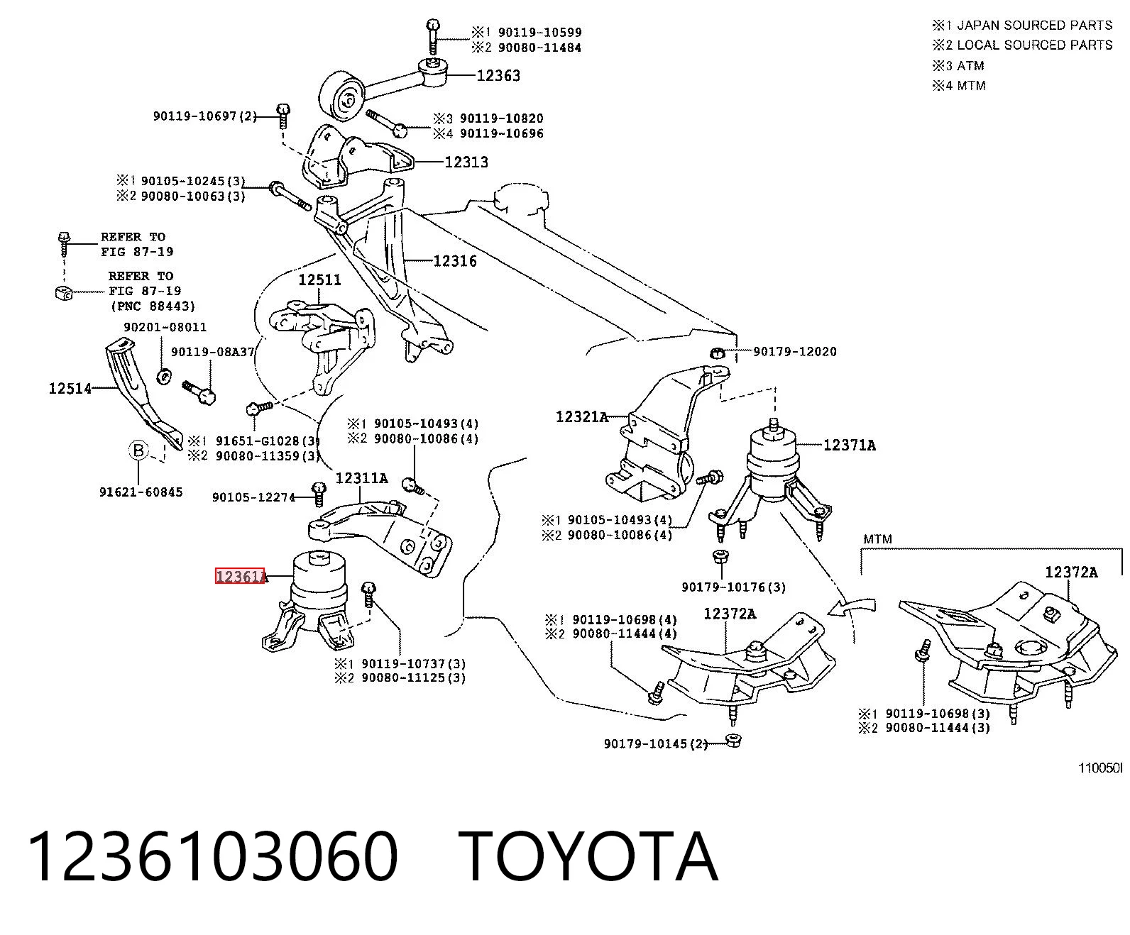 1236103060 Toyota Soportes de motor delantero