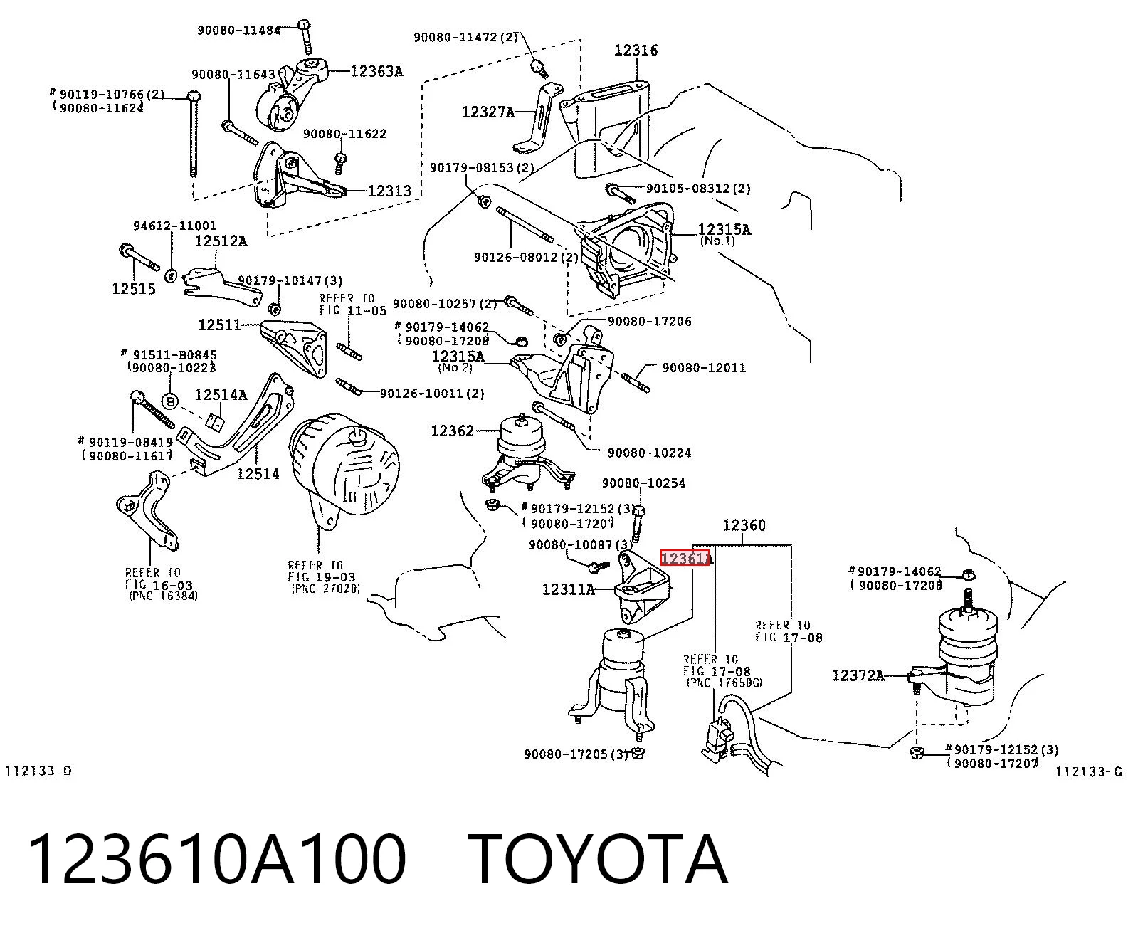 123610A100 Toyota Soportes de motor delantero