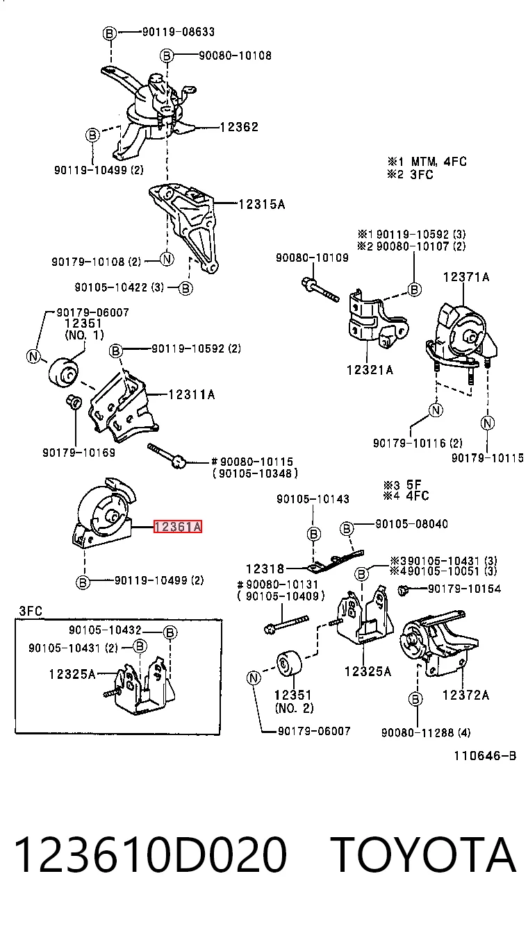 123610D020 Toyota Soportes de motor delantero