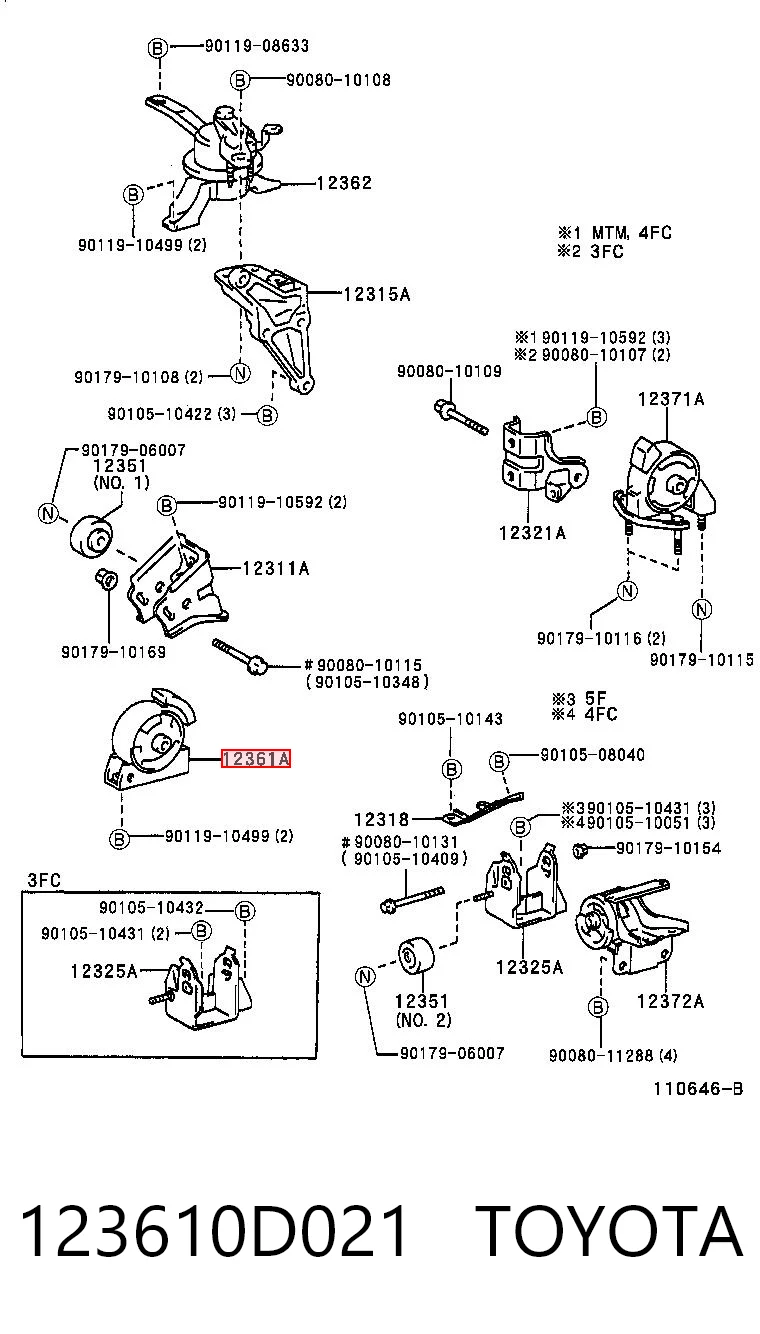 123610D021 Toyota Soportes de motor delantero