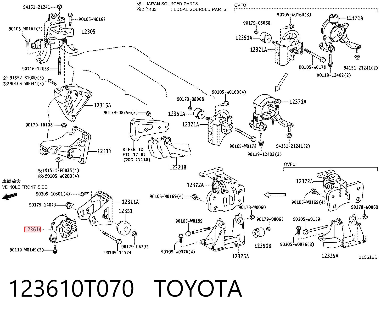 123610T070 Toyota Soportes de motor delantero