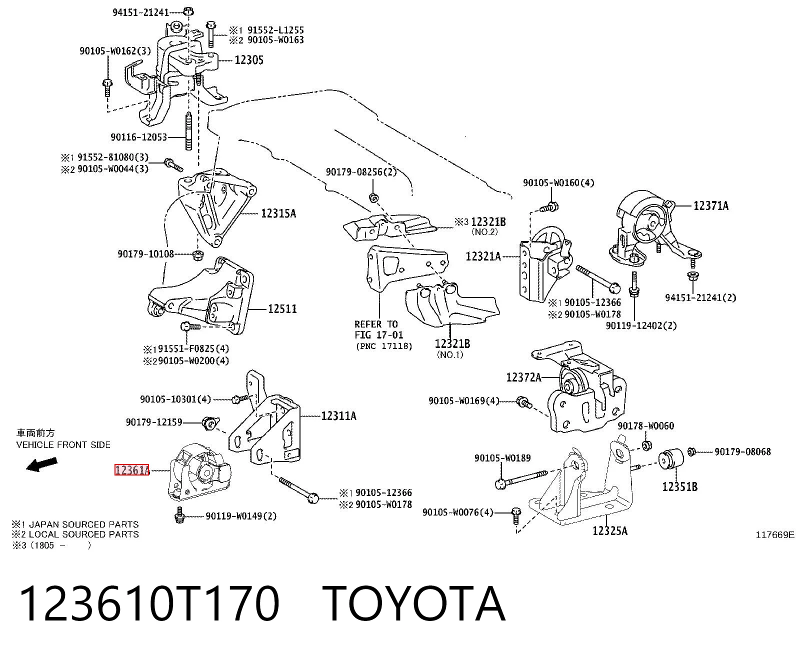 123610T170 Toyota Soportes de motor delantero