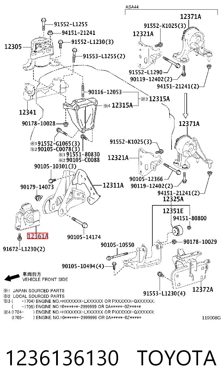 1236136130 Toyota Soportes de motor delantero