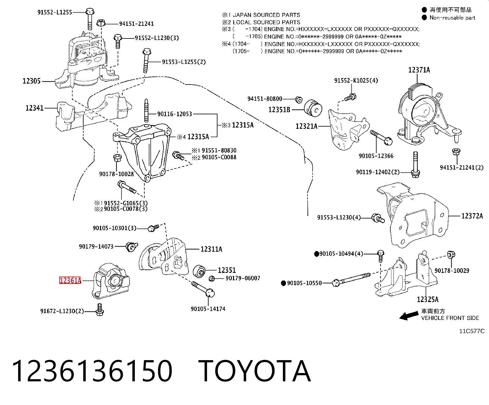 1236136150 Toyota Soportes de motor delantero
