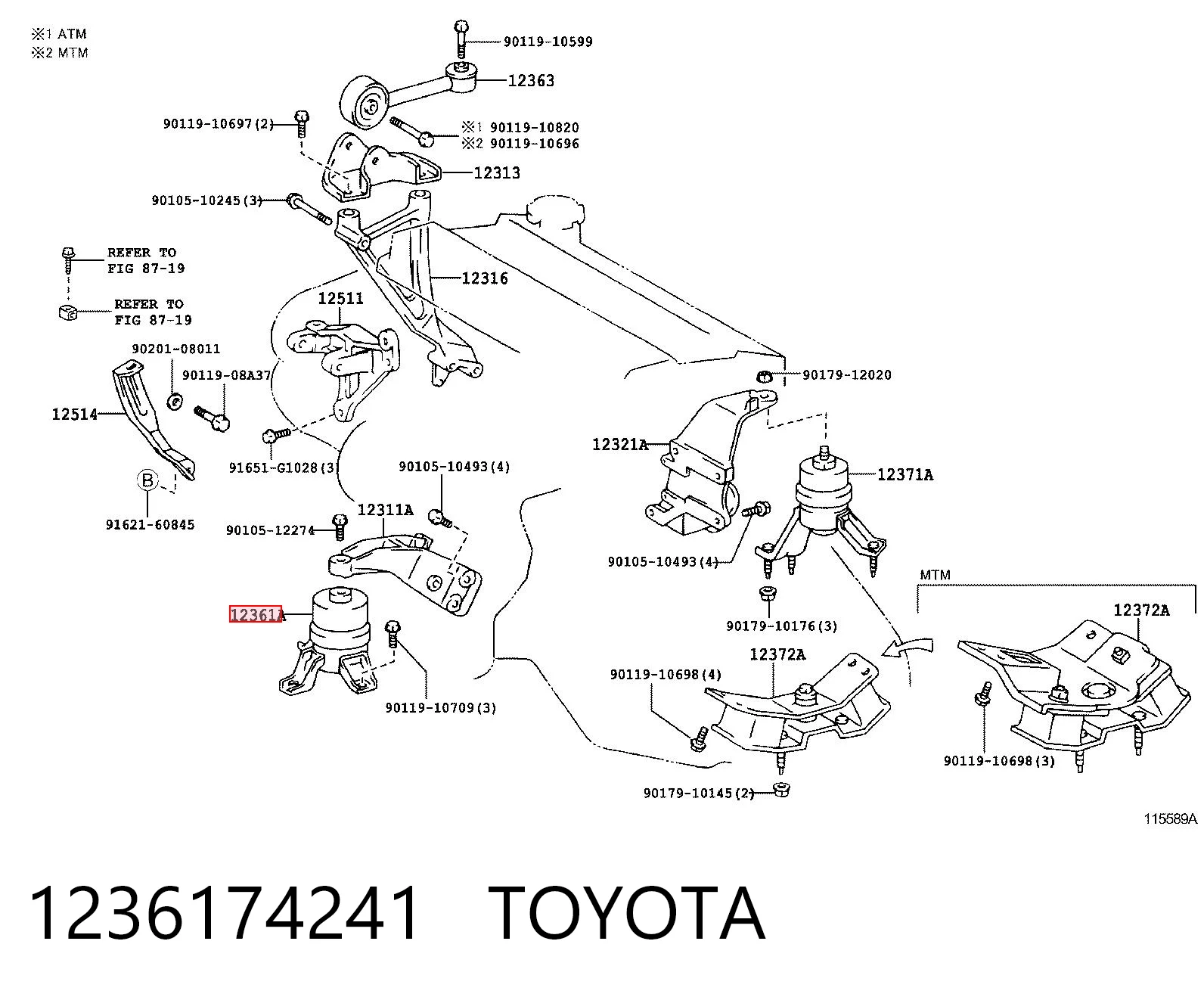 Precio del repuesto Taco de motor delantero Camry  sedán