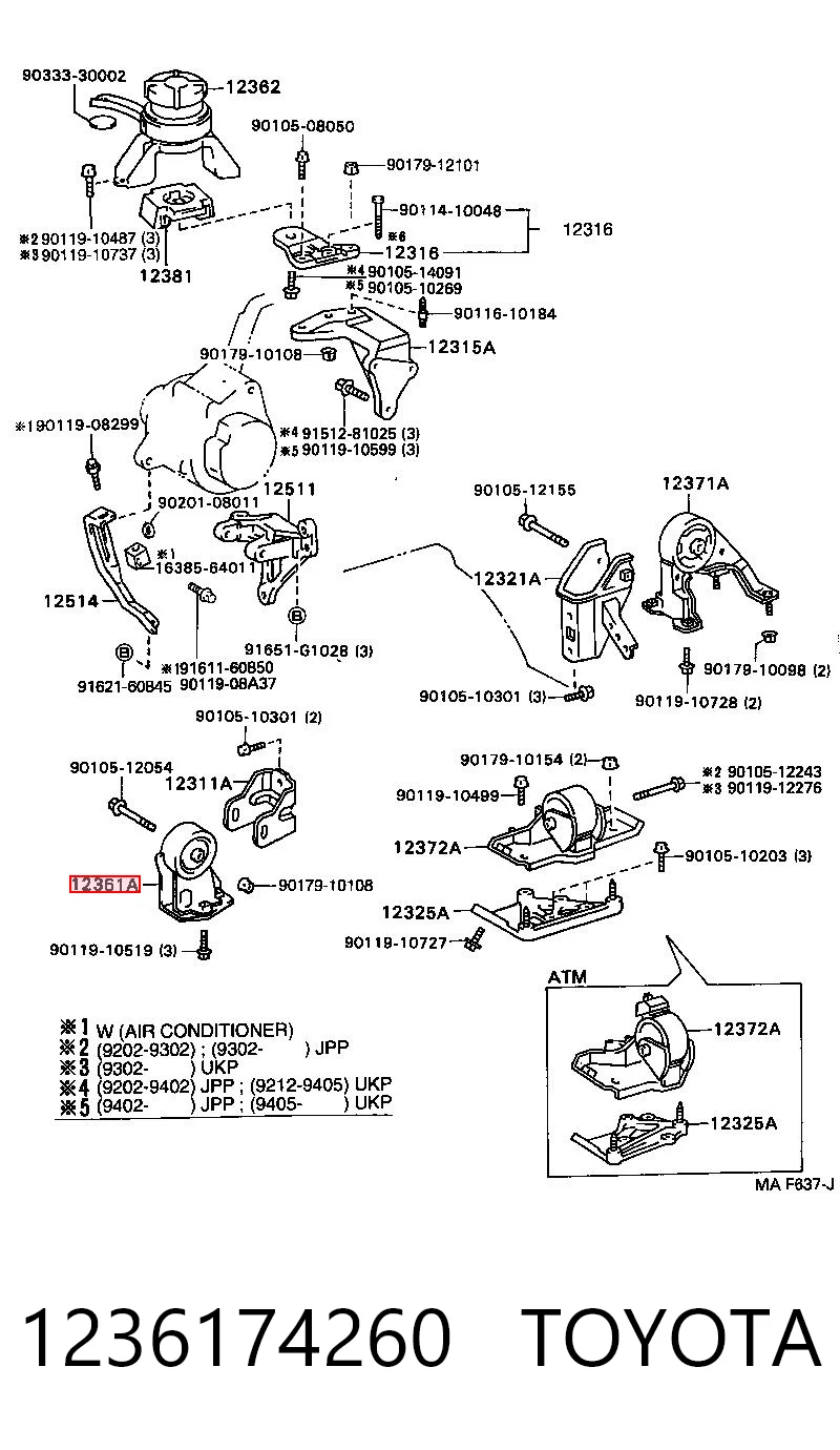 Soportes de motor delantero para Toyota Camry II V2