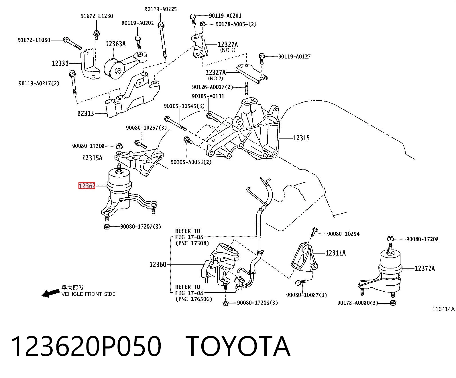 123620P050 Toyota Soporte de motor derecho