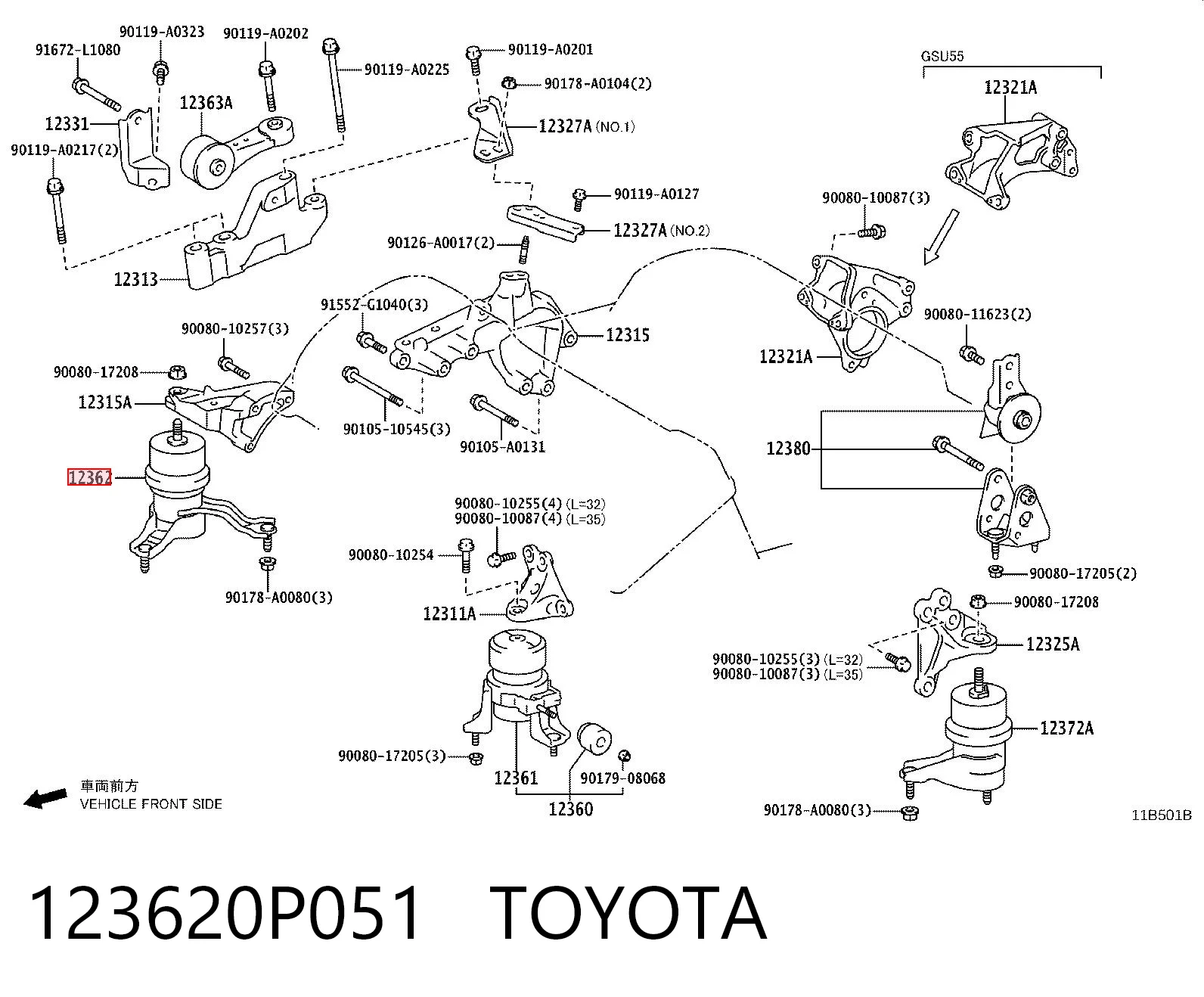123620P051 Toyota Soporte de motor derecho