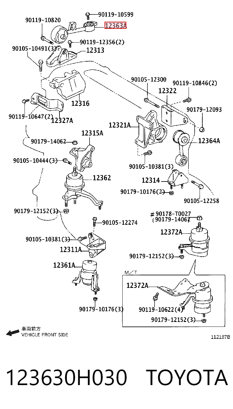 123630H030 Toyota Cojín del motor superior derecho