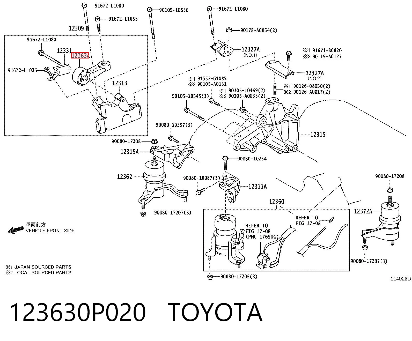 123630P020 Toyota Soporte de motor derecho
