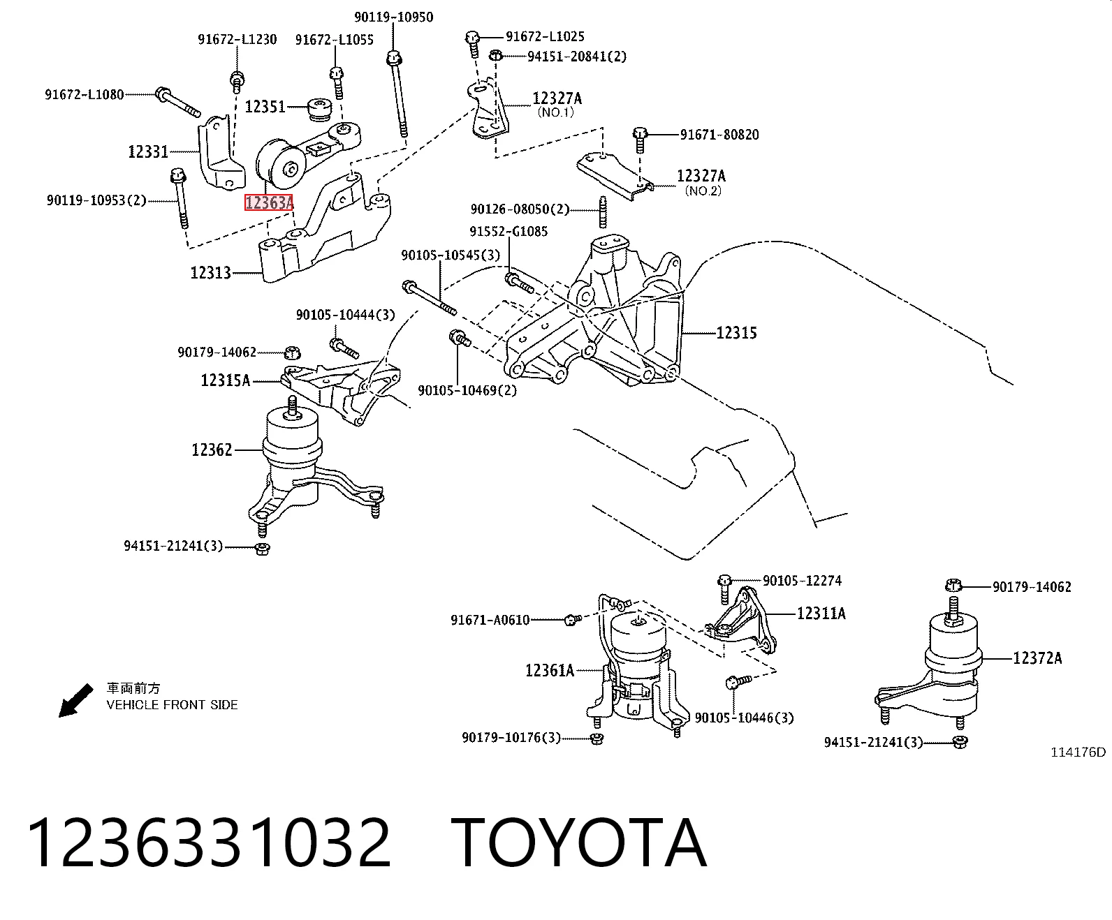1236331032 Toyota Cojín del motor superior derecho