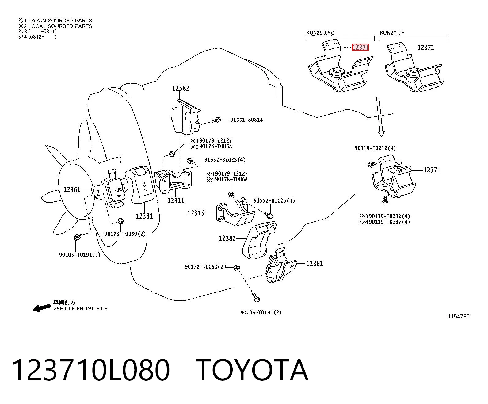 123710L080 Toyota Taco de motor