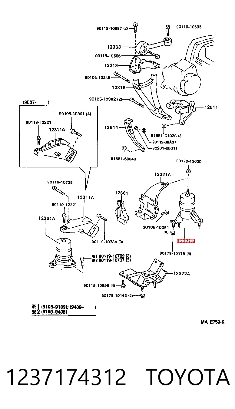 Soporte de caja de cambios Toyota Camry III