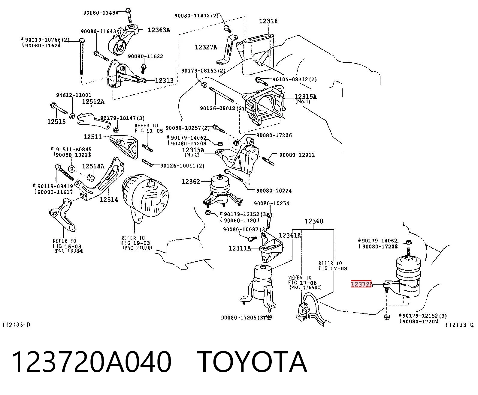123720A040 Toyota Soporte de motor izquierdo