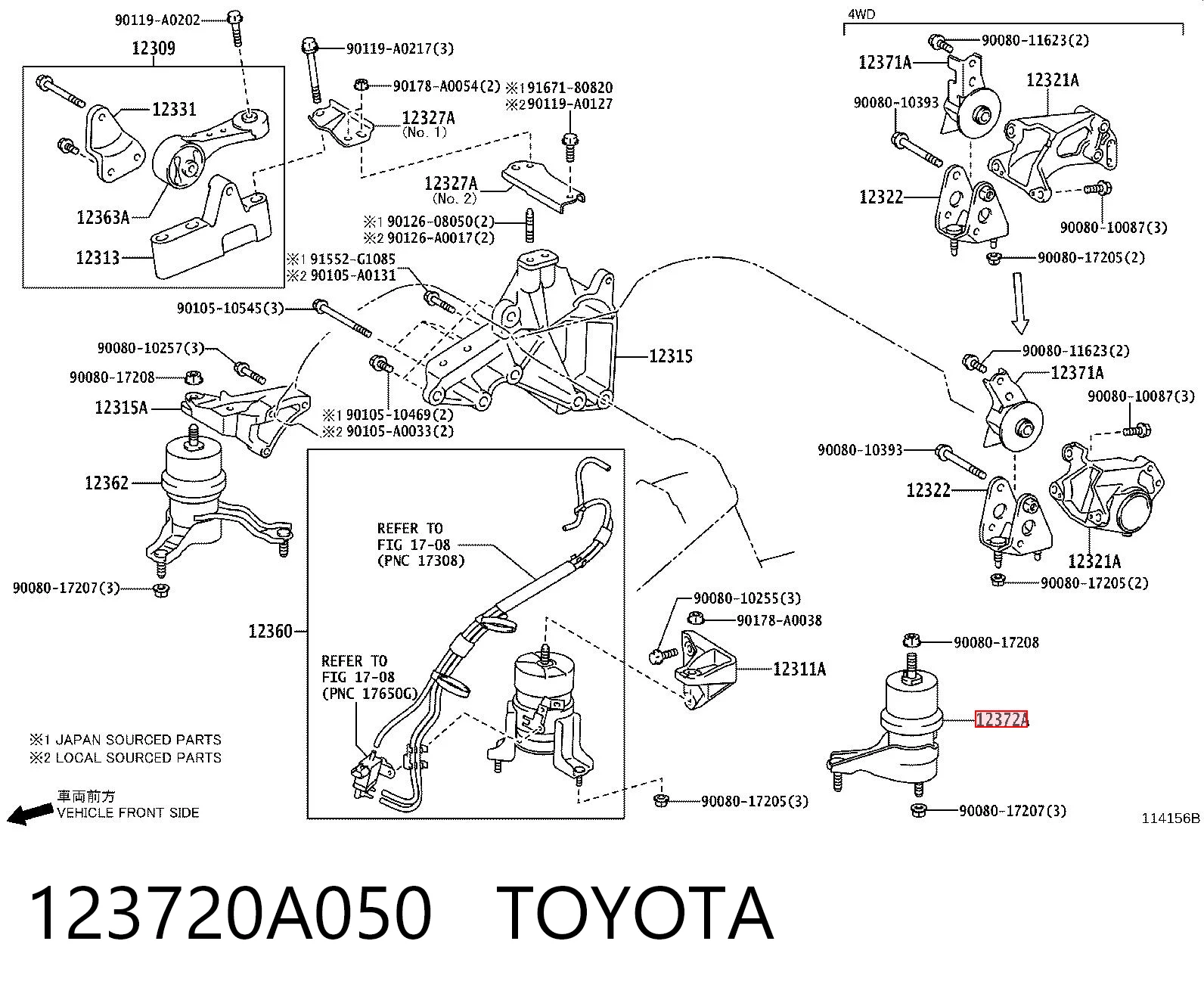 123720A050 Toyota Soporte de motor izquierdo