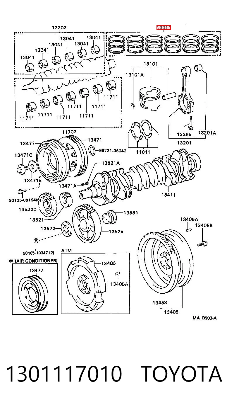 1301117010 Toyota Juego de anillos de pistón, motor, STD