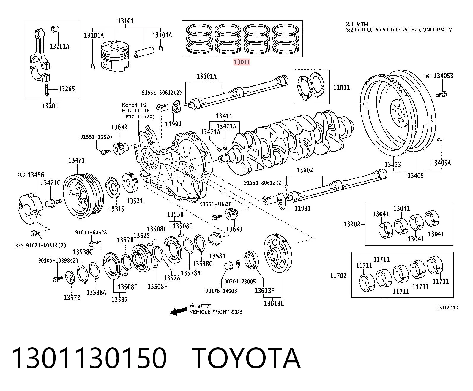 1301130150 Toyota Juego de anillos de pistón, motor, STD