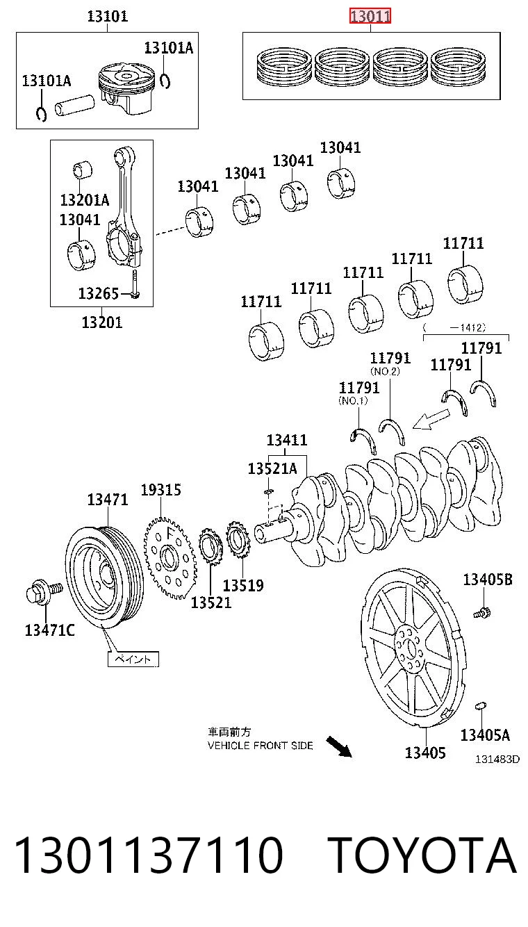 1301137110 Toyota Juego de anillos de pistón, motor, STD