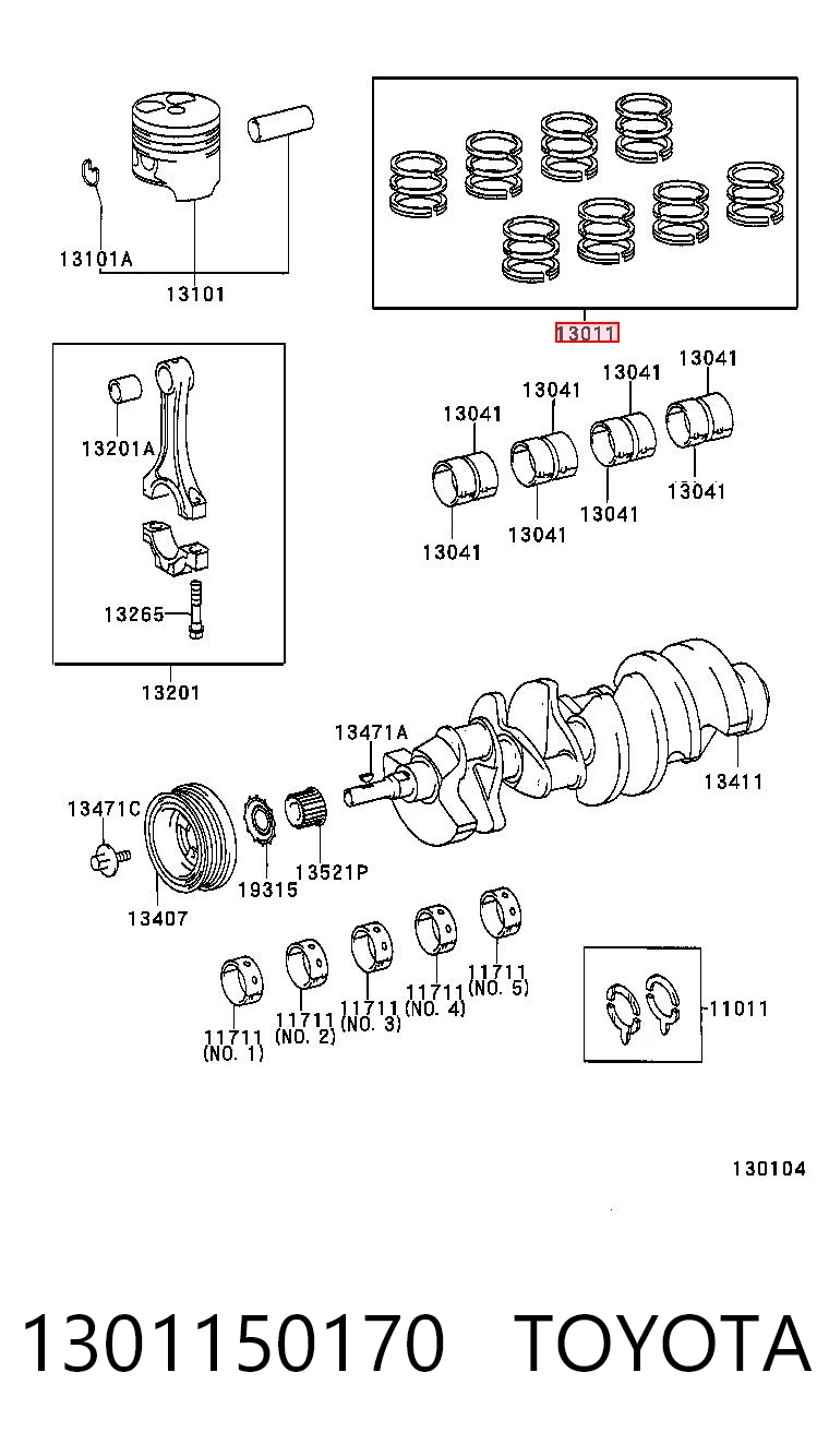 1301150170 Toyota Juego de anillos de pistón, motor, STD