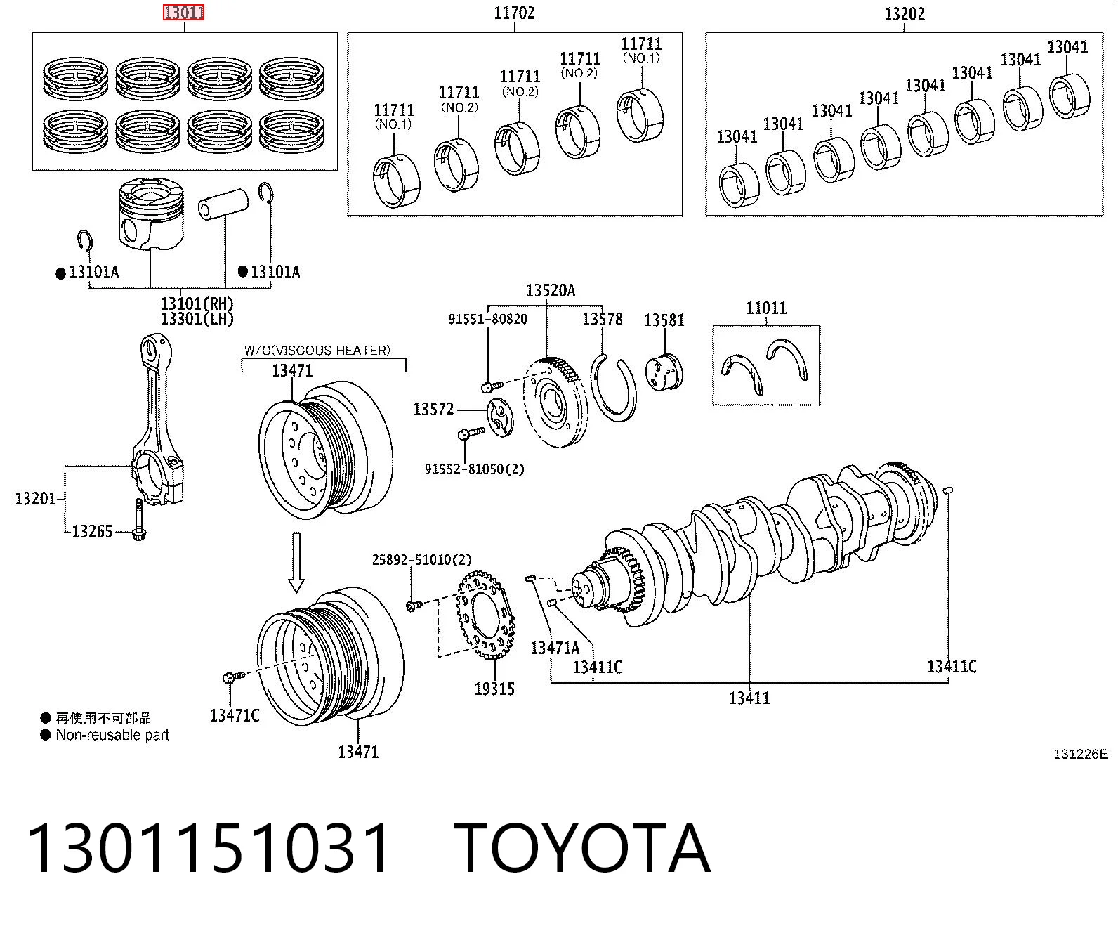 1301151031 Toyota Juego de aros de pistón para motor, sobremedida (+0,25 mm)
