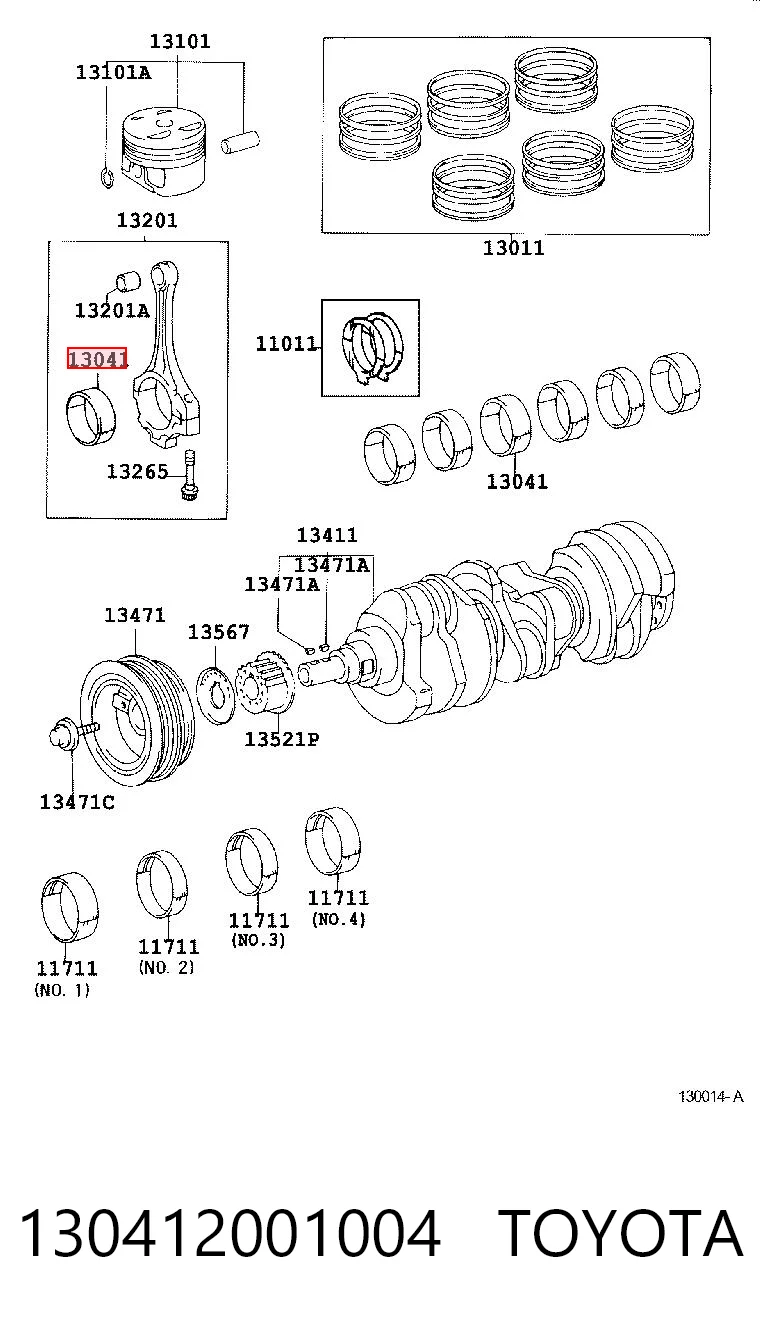 130412001004 Toyota Juego de cojinetes de cigüeñal, cota de reparación (+0,25 mm)