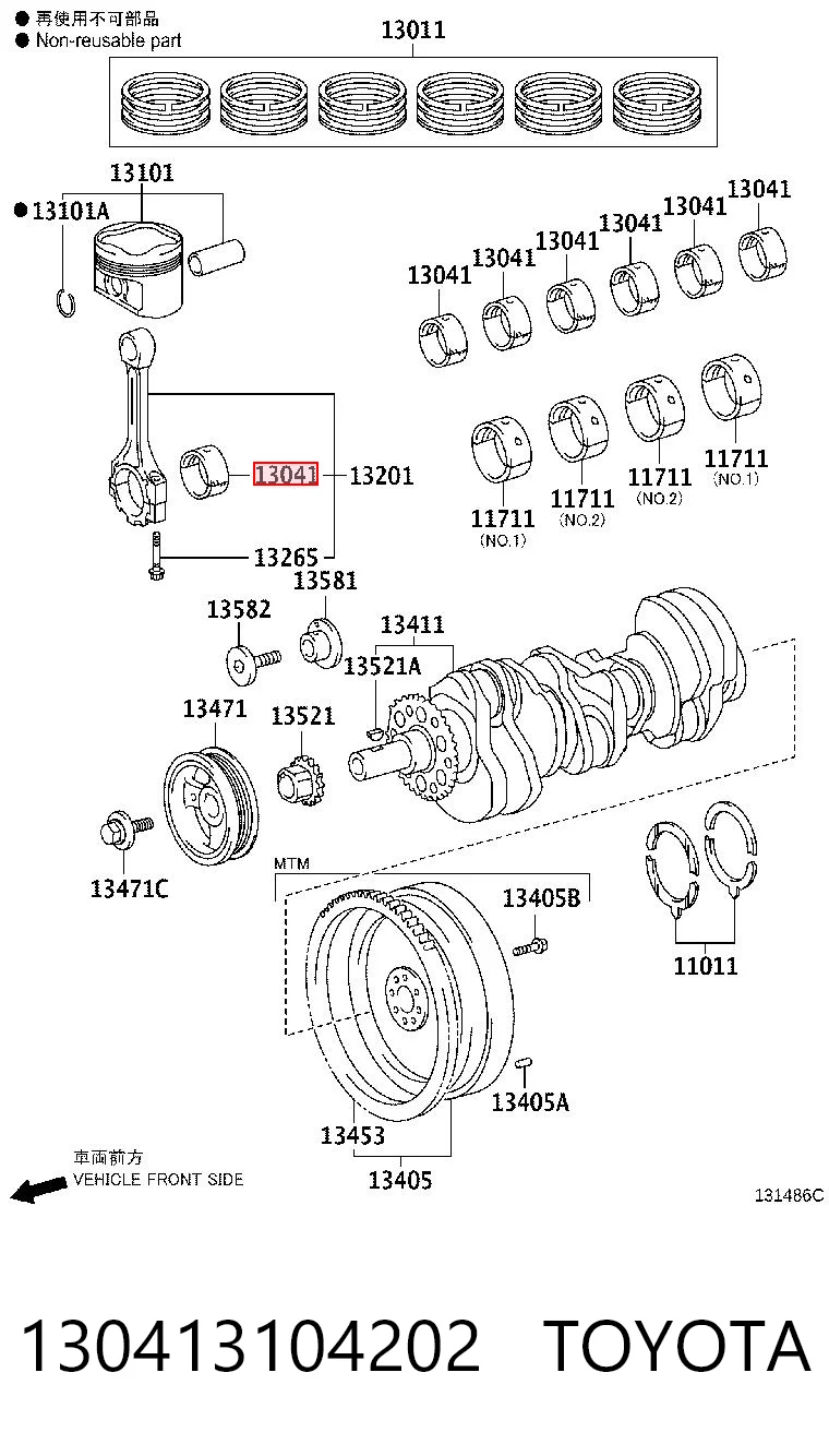130413104202 Toyota Juego de cojinetes de cigüeñal, cota de reparación (+0,50 mm)