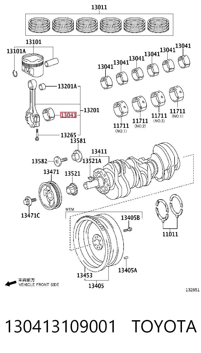 130413109001 Toyota Juego de cojinetes de cigüeñal, cota de reparación (+0,25 mm)