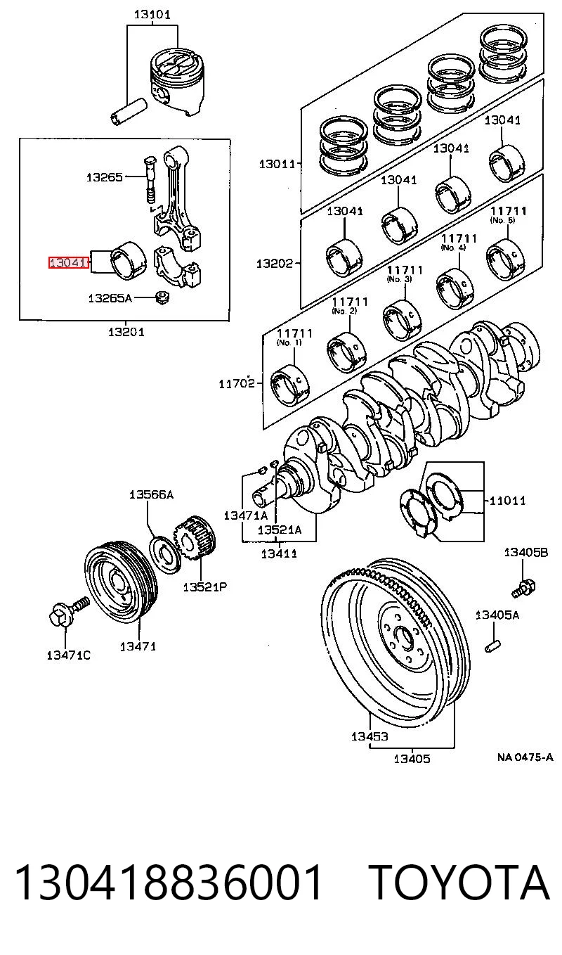 130418836001 Toyota Juego de cojinetes de cigüeñal, cota de reparación (+0,25 mm)