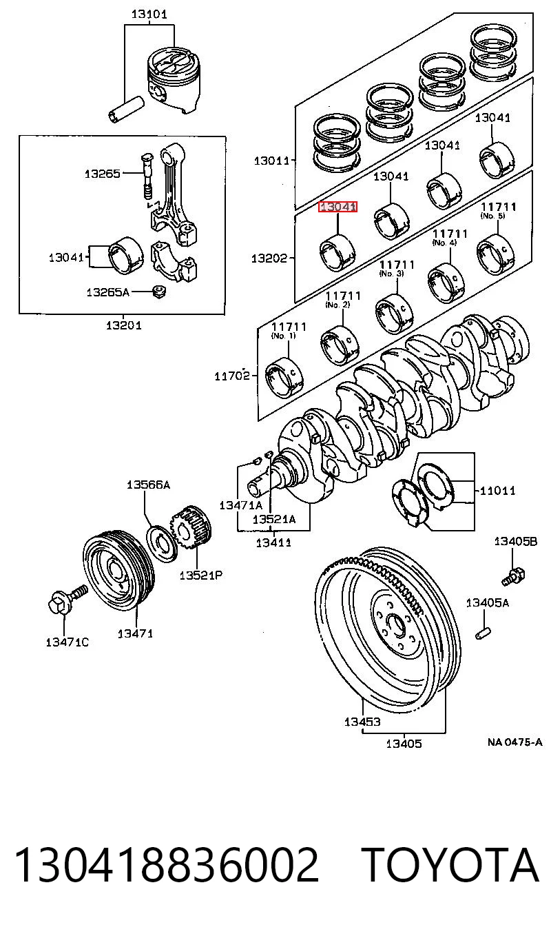 130418836002 Toyota Juego de cojinetes de cigüeñal, cota de reparación (+0,25 mm)