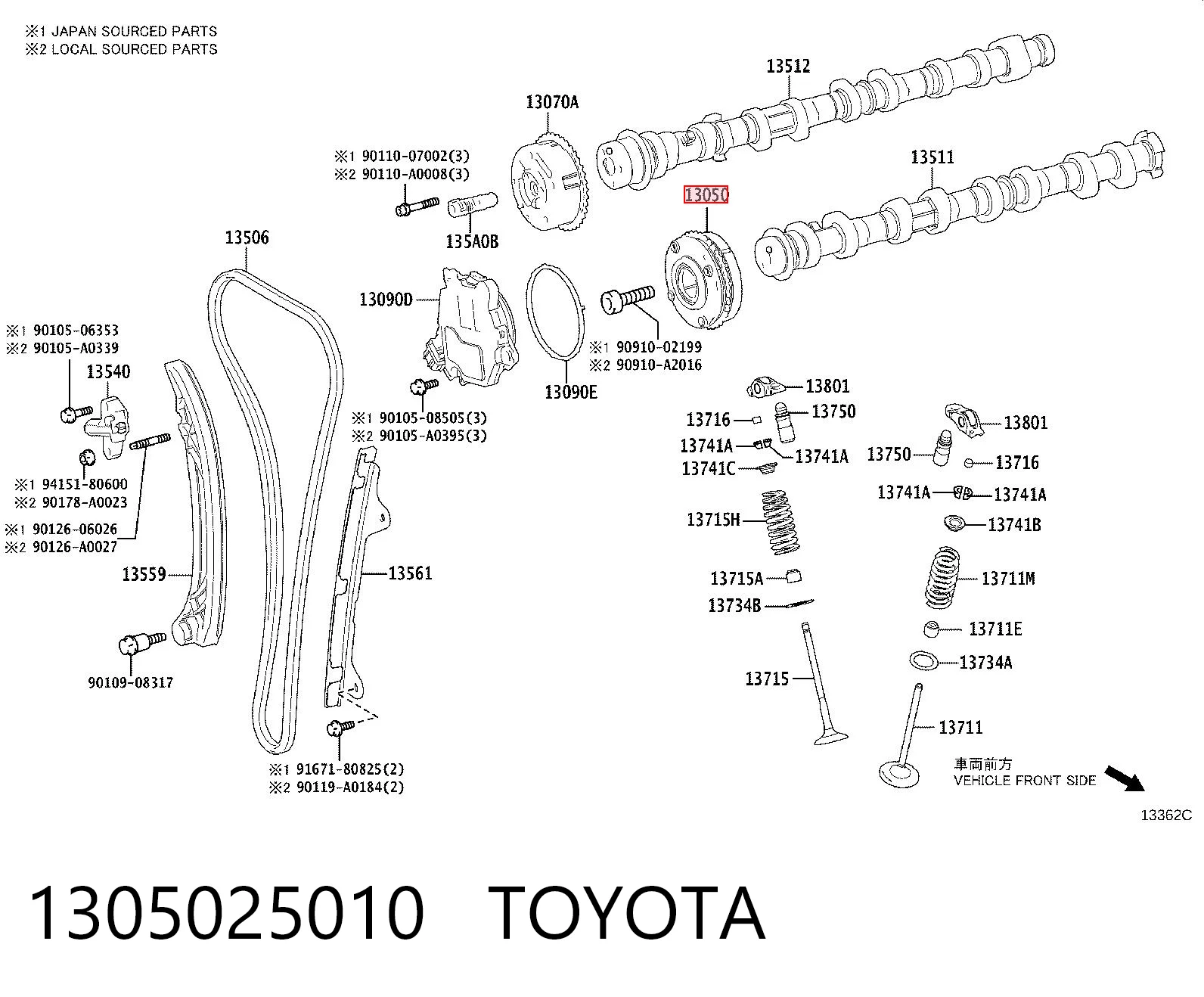 1305025010 Toyota Engranaje árbol de levas