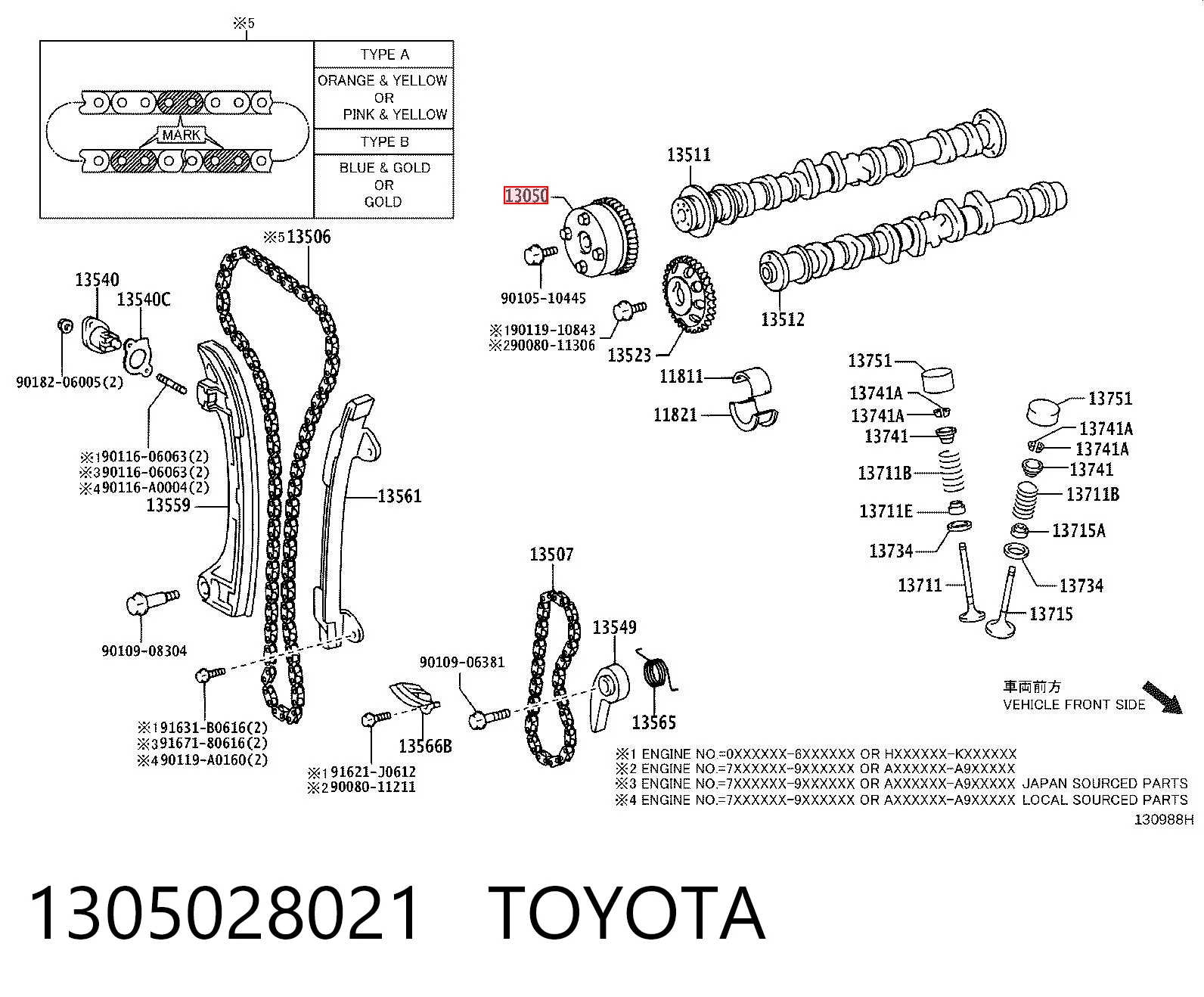 1305028021 Toyota Engranaje árbol de levas lado de admisión